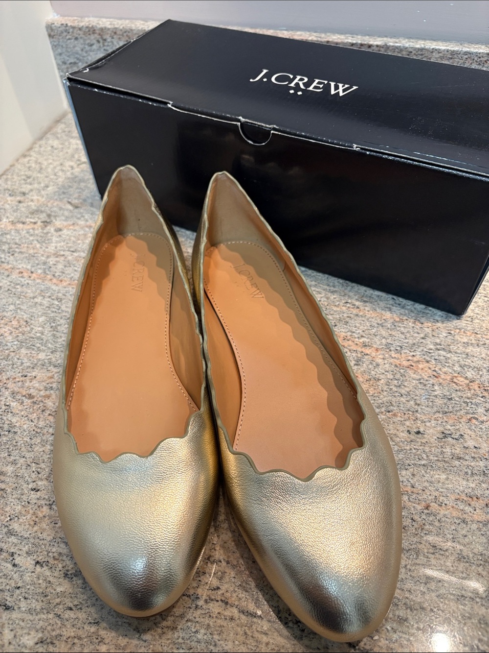 J. Crew Metallic Gold Scalloped Ballet Flats